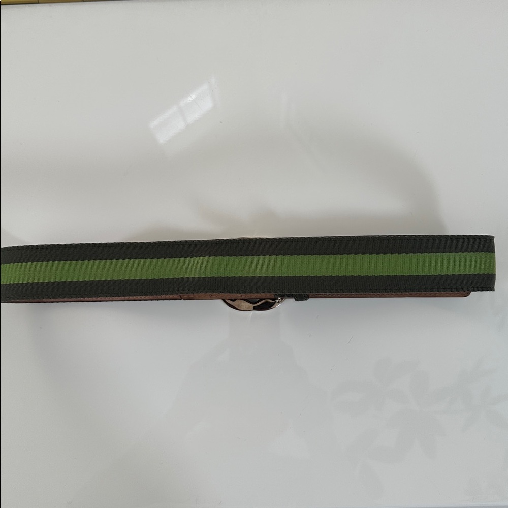 Authentic Gucci Green Canvas & Leather Belt with  Silver GG Buckle - Picture 4 of 11